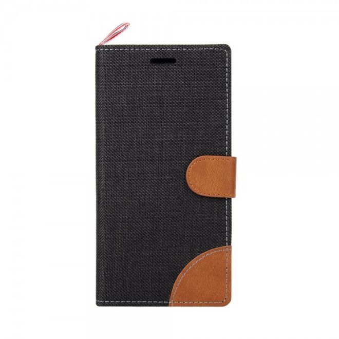 Sony Xperia M4 Aqua Leder Case im Jeans Look mit Kreditkartenslots - schwarz