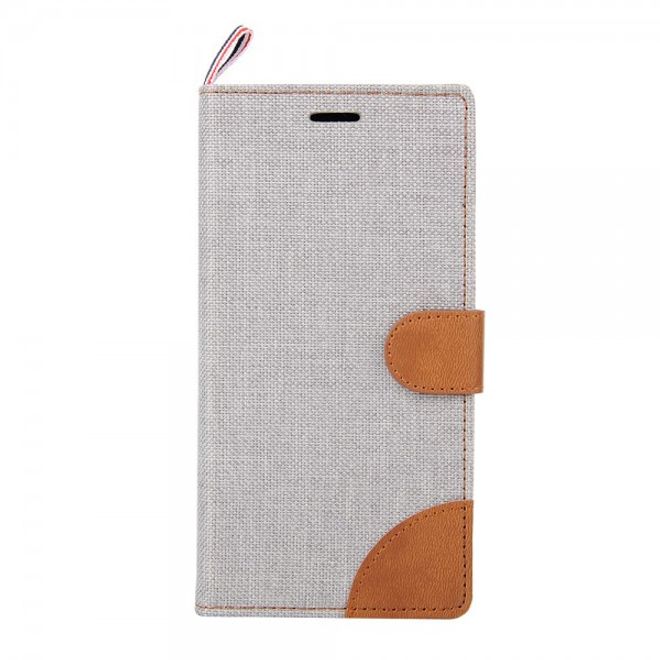 Sony Xperia M4 Aqua Leder Case im Jeans Look mit Kreditkartenslots - grau