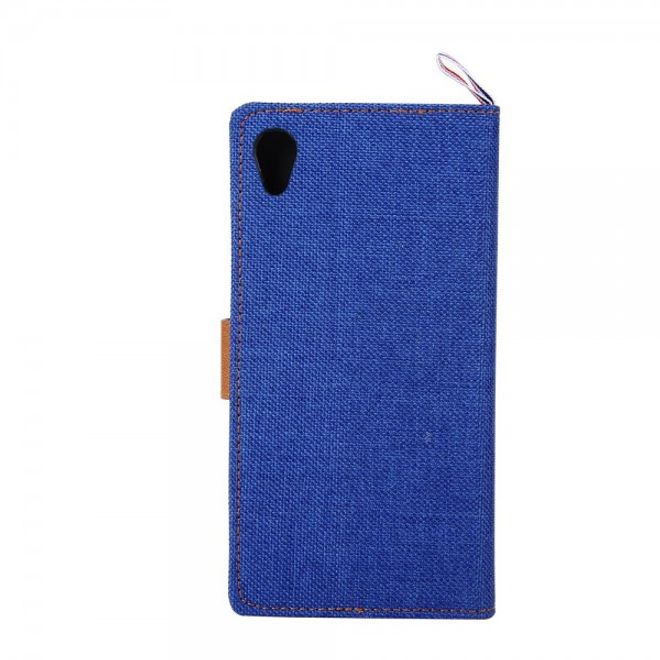 Sony Xperia M4 Aqua Leder Case im Jeans Look mit Kreditkartenslots - dunkelblau