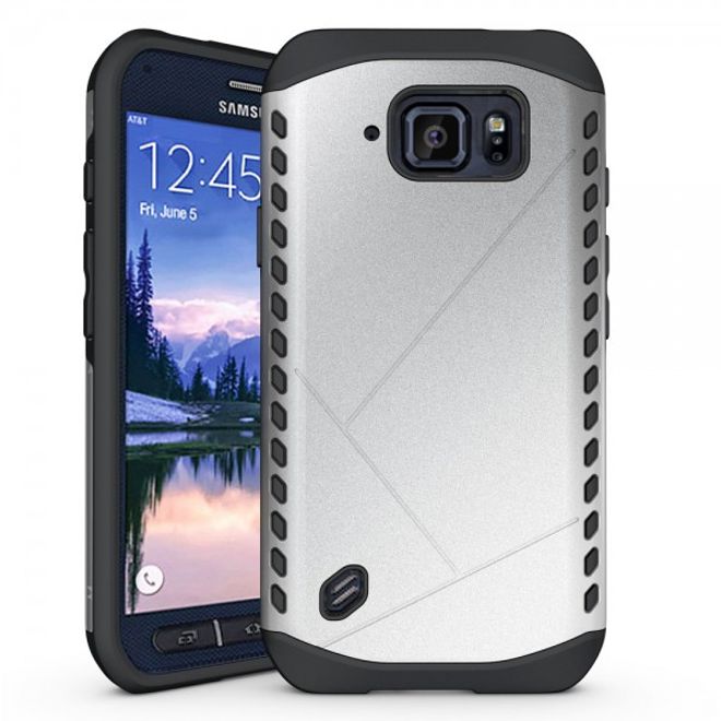 Samsung Galaxy S6 Active Robustes Plastik und Silikon Case - silber