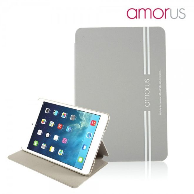 iPad Mini 1/2/3 Amorus Trendiges Leder Smart Case mit Wake-Up Funktion - grau
