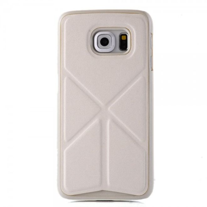 Galaxy S6 Edge Faltbares Leder Case mit Standfunktion - weiss