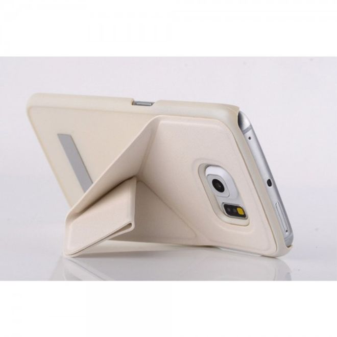 Galaxy S6 Edge Faltbares Leder Case mit Standfunktion - weiss