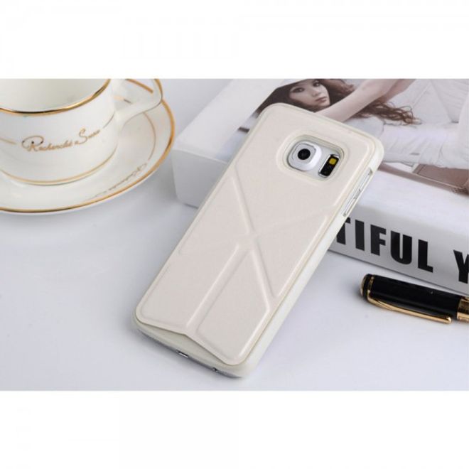 Galaxy S6 Edge Faltbares Leder Case mit Standfunktion - weiss