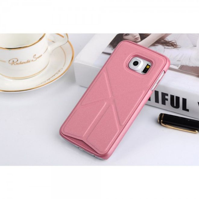 Galaxy S6 Edge Faltbares Leder Case mit Standfunktion - pink