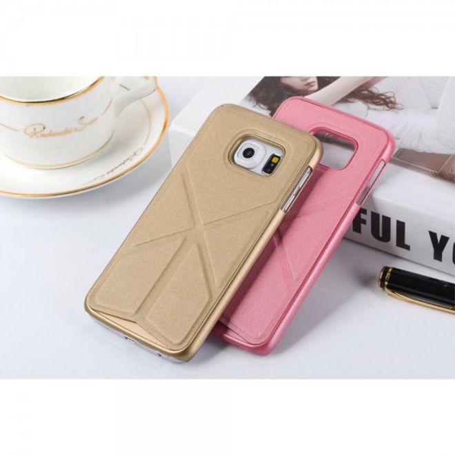 Galaxy S6 Edge Faltbares Leder Case mit Standfunktion - pink