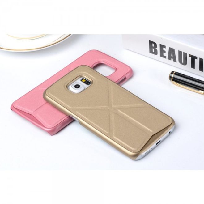 Galaxy S6 Edge Faltbares Leder Case mit Standfunktion - pink