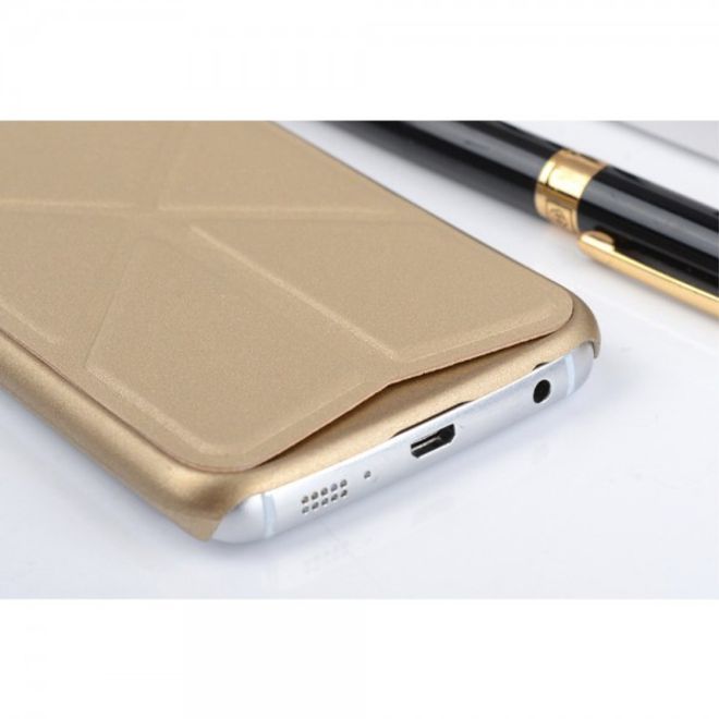 Galaxy S6 Edge Faltbares Leder Case mit Standfunktion - gold