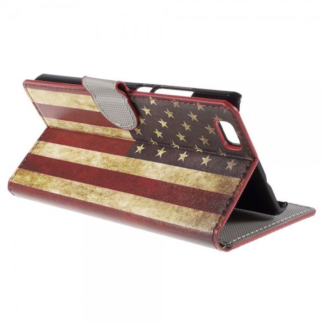 Huawei P8 Lite Magnetisches Leder Case mit USA Flagge retro-style
