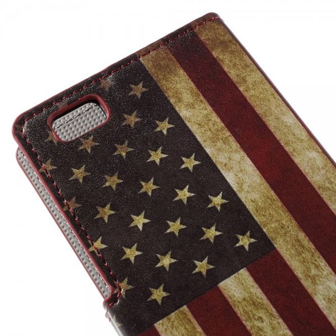 Huawei P8 Lite Magnetisches Leder Case mit USA Flagge retro-style