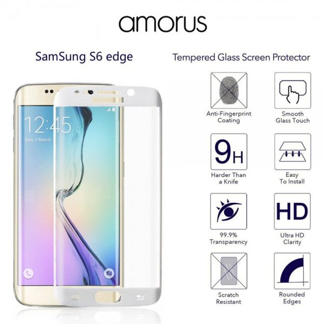 Galaxy S6 Edge Schutzfolie aus gehärtetem Glas für die ganze Vorderseite von Amorus - weiss