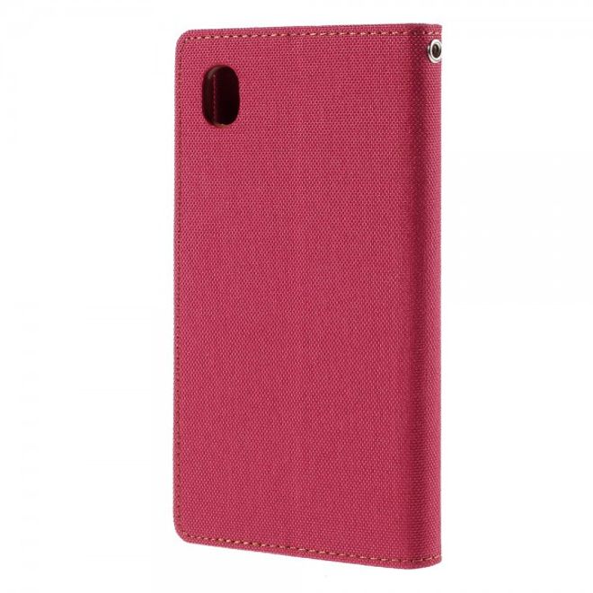 Goospery - Sony Xperia M4 Aqua Hülle - Handy Bookcover - Canvas Diary Series - rot/camel
