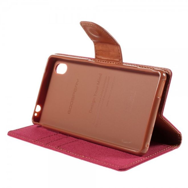 Goospery - Sony Xperia M4 Aqua Hülle - Handy Bookcover - Canvas Diary Series - rot/camel
