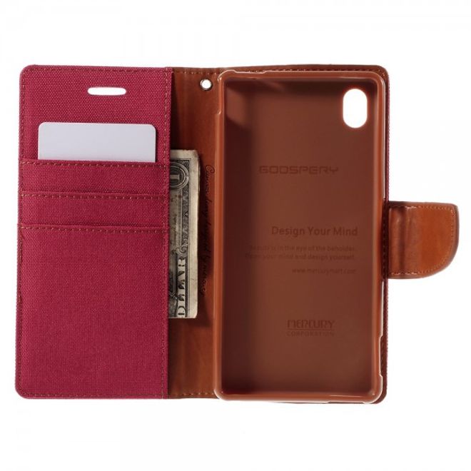 Goospery - Sony Xperia M4 Aqua Hülle - Handy Bookcover - Canvas Diary Series - rot/camel