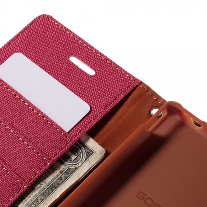 Goospery - Sony Xperia M4 Aqua Hülle - Handy Bookcover - Canvas Diary Series - rot/camel