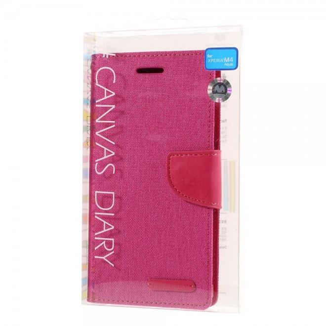 Goospery - Sony Xperia M4 Aqua Hülle - Handy Bookcover - Canvas Diary Series - pink