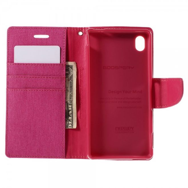 Goospery - Sony Xperia M4 Aqua Hülle - Handy Bookcover - Canvas Diary Series - pink