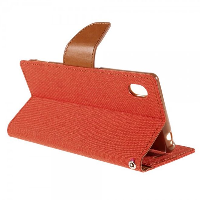 Goospery - Sony Xperia M4 Aqua Hülle - Handy Bookcover - Canvas Diary Series - orange/camel