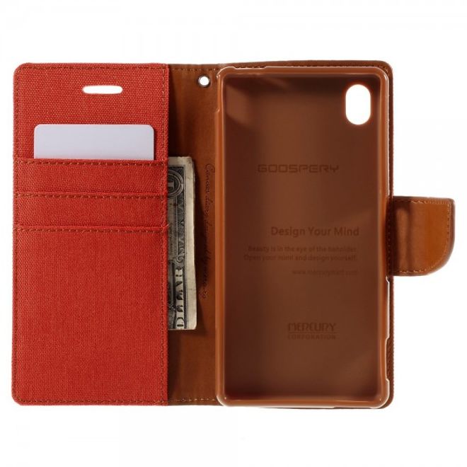 Goospery - Sony Xperia M4 Aqua Hülle - Handy Bookcover - Canvas Diary Series - orange/camel