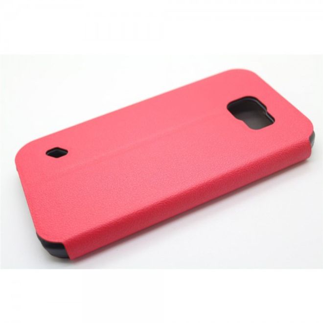 Samsung Galaxy S6 Active Trendiges Leder Case mit Litchitextur und Kreditkartenslots - rosa