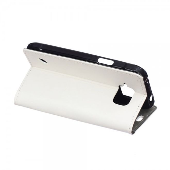 Samsung Galaxy S6 Active Modisches Leder Case mit Standfunktion - weiss