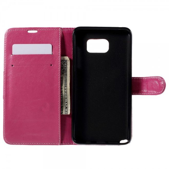 Samsung Galaxy Note 5 Kariertes Leder Flip Case - rosa