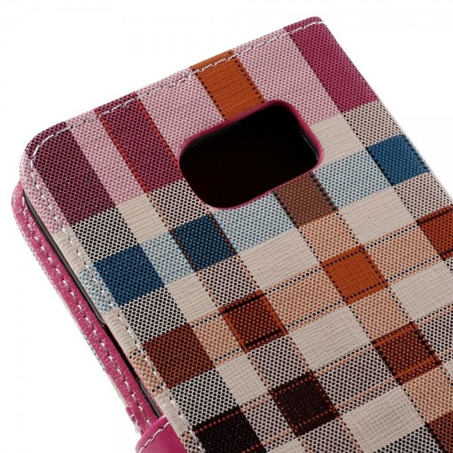 Samsung Galaxy Note 5 Kariertes Leder Flip Case - rosa