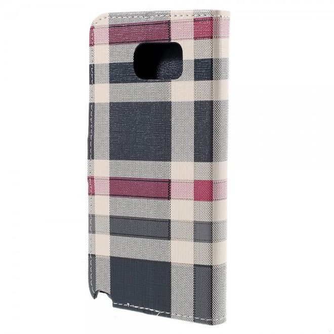 Samsung Galaxy Note 5 Kariertes Leder Flip Case - blau