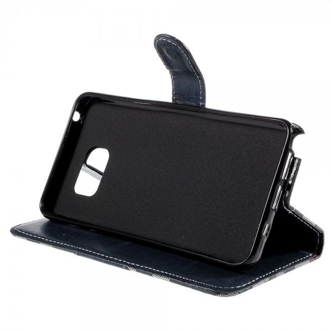 Samsung Galaxy Note 5 Kariertes Leder Flip Case - blau