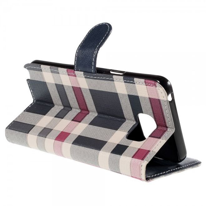 Samsung Galaxy Note 5 Kariertes Leder Flip Case - blau