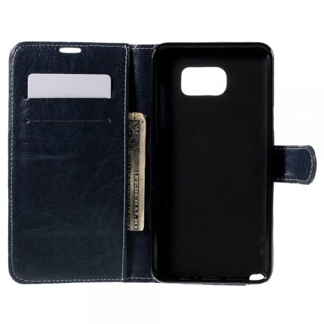 Samsung Galaxy Note 5 Kariertes Leder Flip Case - blau