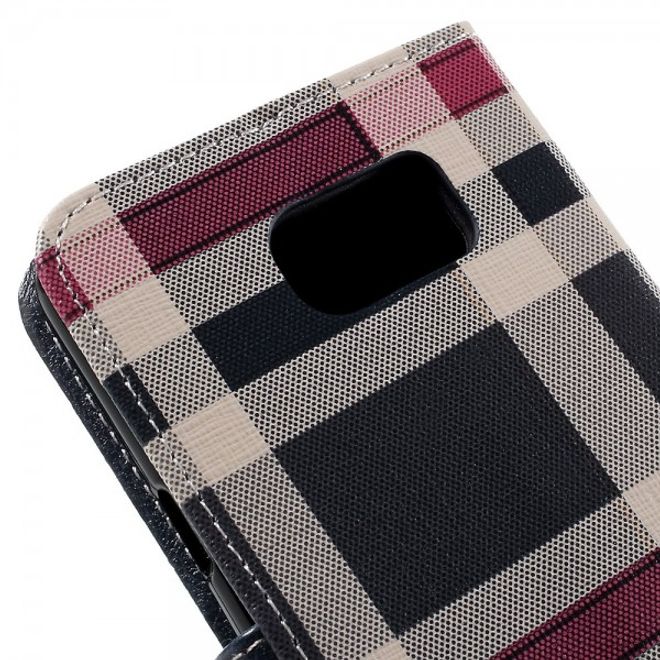 Samsung Galaxy Note 5 Kariertes Leder Flip Case - blau