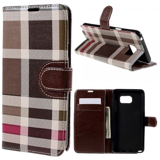 Samsung Galaxy Note 5 Kariertes Leder Flip Case - kaffeefarben
