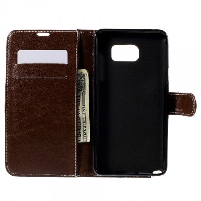 Samsung Galaxy Note 5 Kariertes Leder Flip Case - kaffeefarben