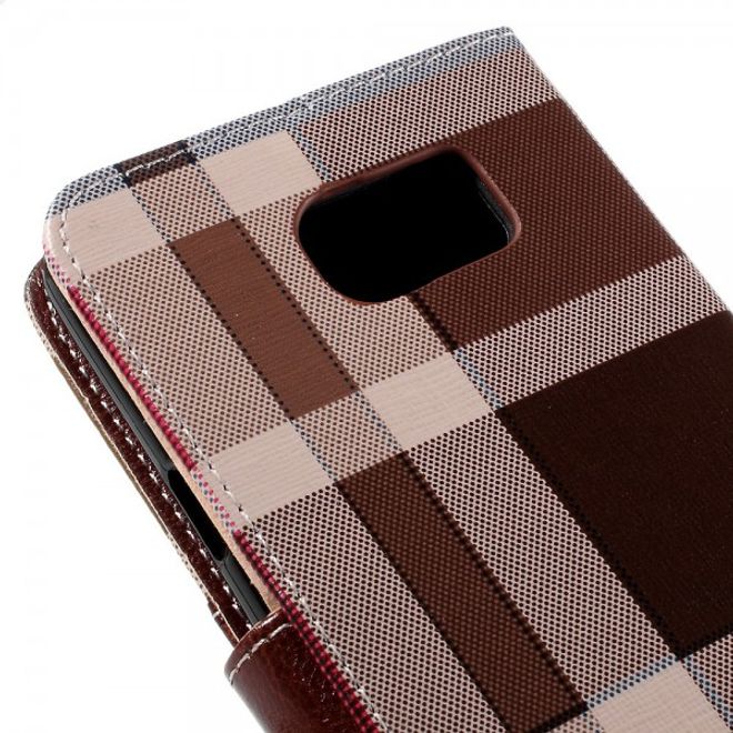 Samsung Galaxy Note 5 Kariertes Leder Flip Case - kaffeefarben
