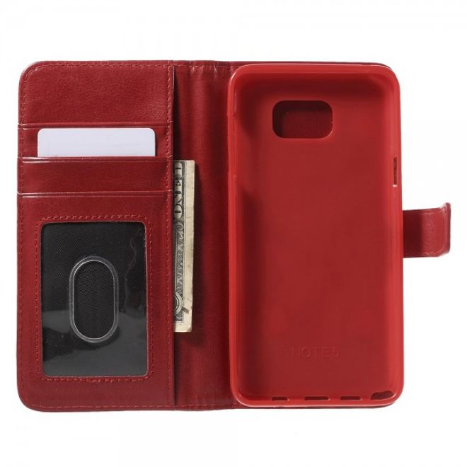 Samsung Galaxy Note 5 Magnetisches Leder Etui mit abnehmbarem Plastik Case - rot