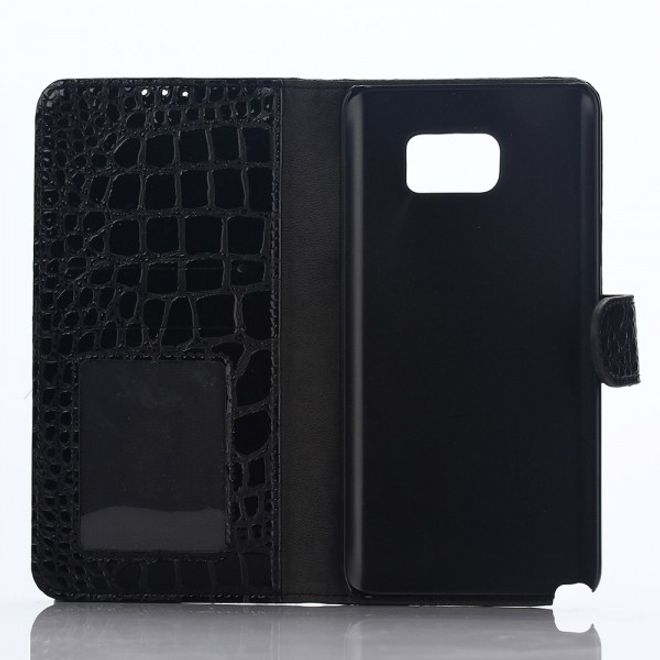 Samsung Galaxy Note 5 Leder Case mit Krokodilmuster - schwarz