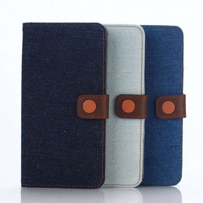 Samsung Galaxy Note 5 Leder Case im Jeans Look mit Standfunktion - hellblau