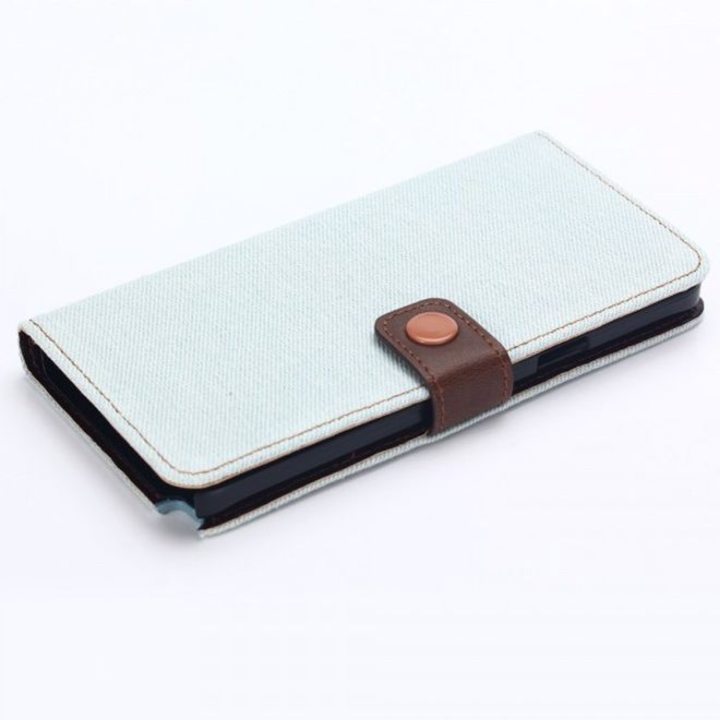 Samsung Galaxy Note 5 Leder Case im Jeans Look mit Standfunktion - hellblau