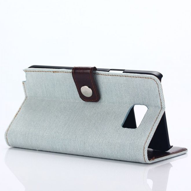 Samsung Galaxy Note 5 Leder Case im Jeans Look mit Standfunktion - hellblau