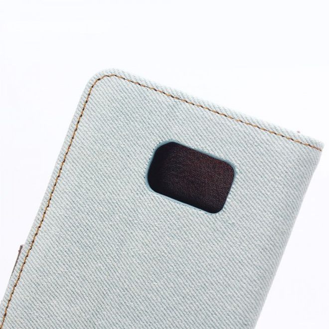 Samsung Galaxy Note 5 Leder Case im Jeans Look mit Standfunktion - hellblau