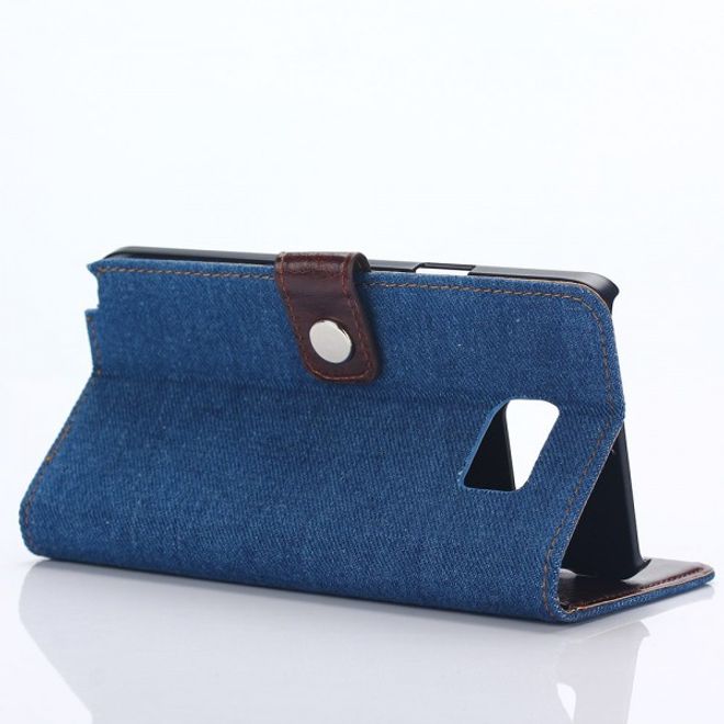 Samsung Galaxy Note 5 Leder Case im Jeans Look mit Standfunktion - blau