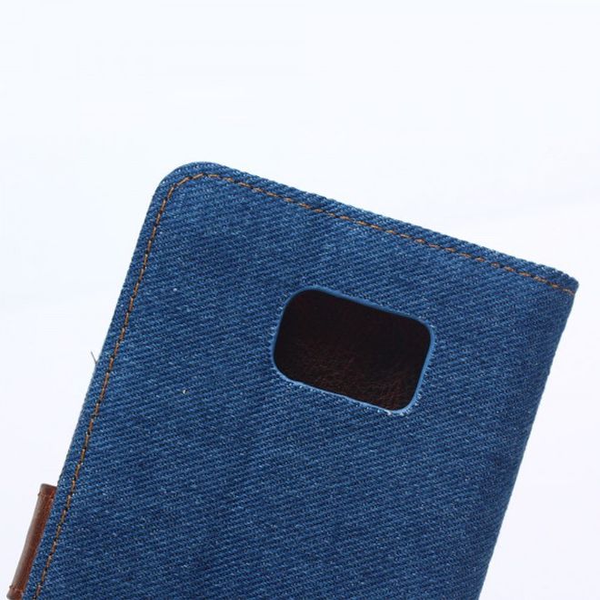 Samsung Galaxy Note 5 Leder Case im Jeans Look mit Standfunktion - blau