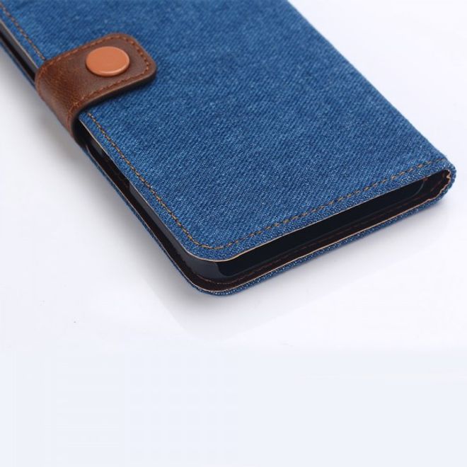 Samsung Galaxy Note 5 Leder Case im Jeans Look mit Standfunktion - blau