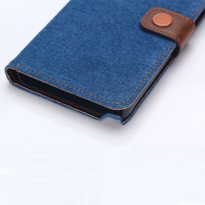 Samsung Galaxy Note 5 Leder Case im Jeans Look mit Standfunktion - blau