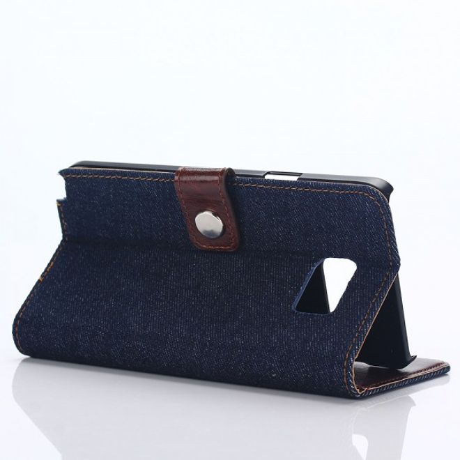 Samsung Galaxy Note 5 Leder Case im Jeans Look mit Standfunktion - schwarz/blau