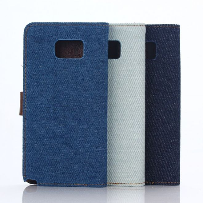 Samsung Galaxy Note 5 Leder Case im Jeans Look mit Standfunktion - schwarz/blau