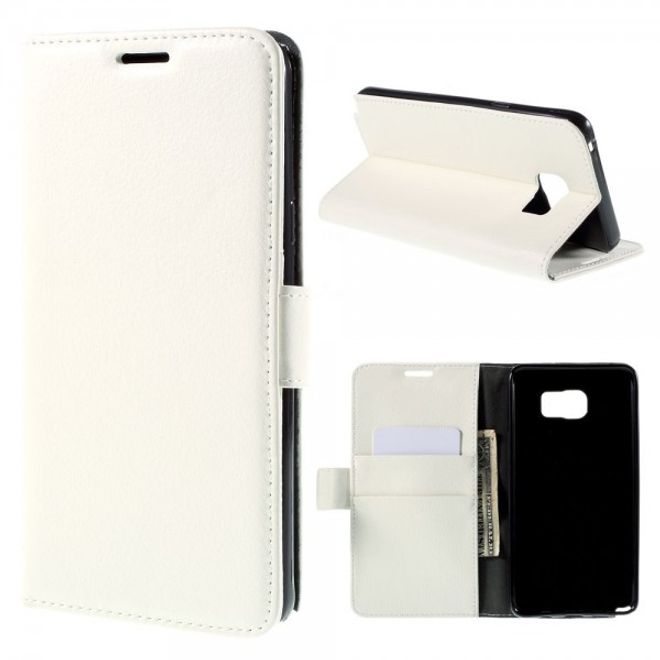 Samsung Galaxy Note 5 Leder Case mit Litchitextur und Standfunktion - weiss