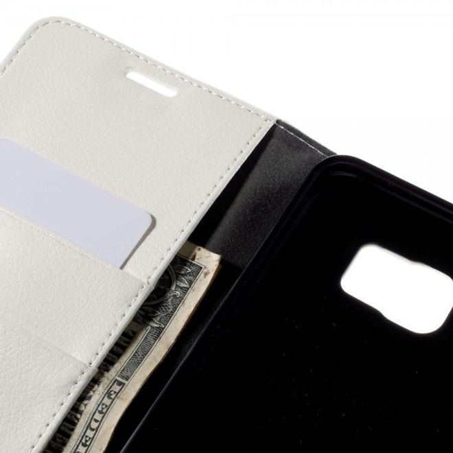 Samsung Galaxy Note 5 Leder Case mit Litchitextur und Standfunktion - weiss