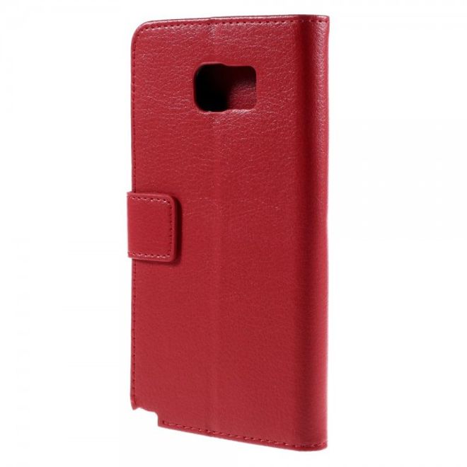 Samsung Galaxy Note 5 Leder Case mit Litchitextur und Standfunktion - rot